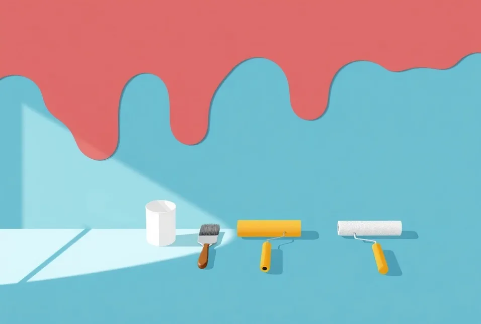 Outils de peinture disposés dans l'ordre des étapes du chantier