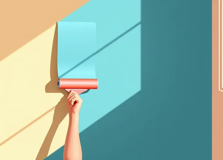 Pose de papier peint, rouleau et brosse à maroufler